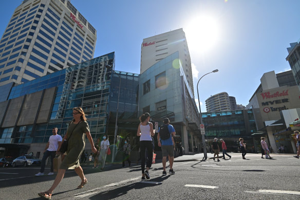 Pedestrians and shoppers in face masks at Bondi Junction earlier this week.
