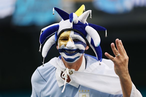 A Uruguay fan ahead of kick-off. 