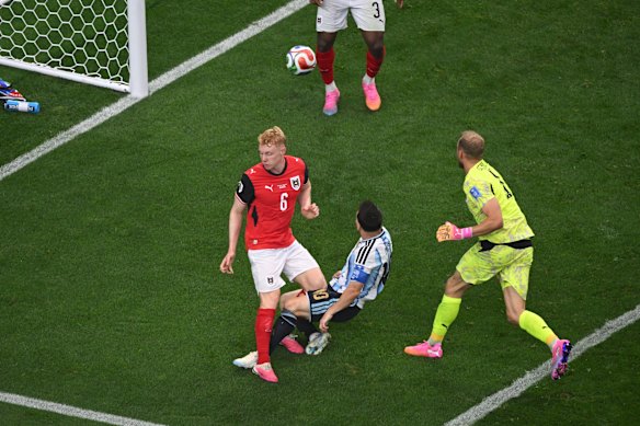 Argentina’s Lionel Messi scores his side’s second goal.