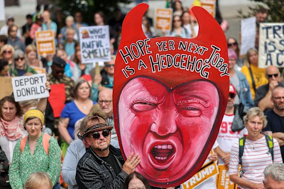 Anti-Trump protesters gather in Aberdeen on Saturday.