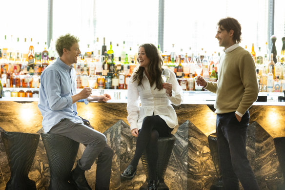 City workers Charlie Wilson, Sarah Hearn and Andy Bennett enjoy a drink at Society.