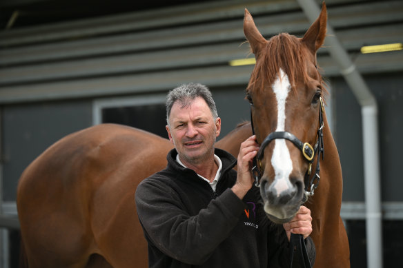 Enver Jusufovic with his horse, and Cox Plate outsider, Pinstriped.