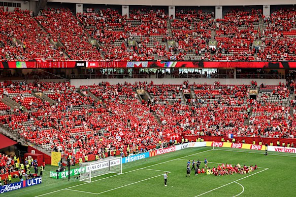 Players of Switzerland with fans after winning their group.