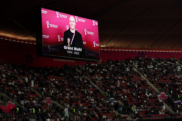 A tribute to Grant Wahl, who died while reporting on the World Cup, before the England-France quarter-final.