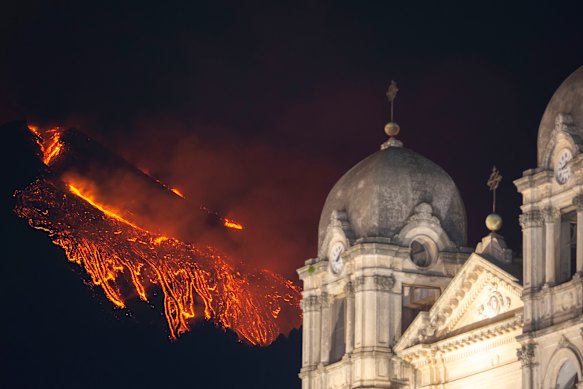 Lava flowing from Mt Etna, near Catania.