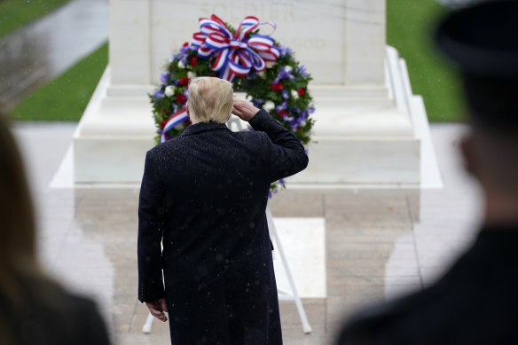 US President Donald Trump participates in a Veterans Day ceremony at the Tomb of the Unknown Soldier at Arlington National Cemetery in Virginia on Wednesday.
