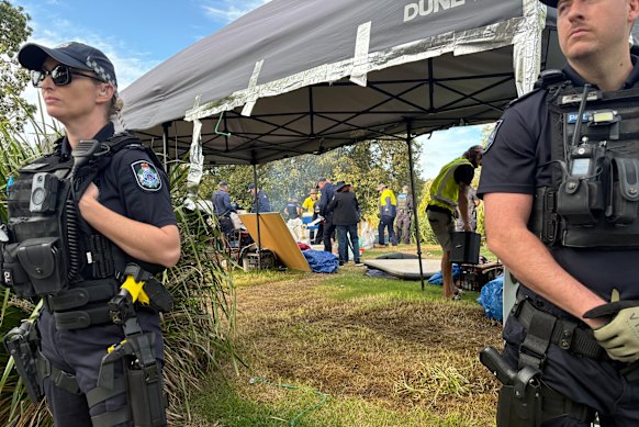 Police at the Victoria Park/Barrambin campsite.