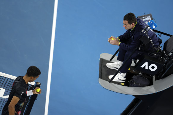 Felix Auger-Aliassime of Canada complained to the chair umpire about the balls at Australian Open.