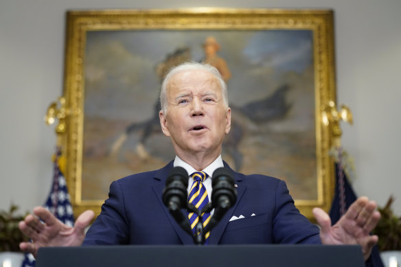 President Joe Biden announces a ban on Russian oil imports.