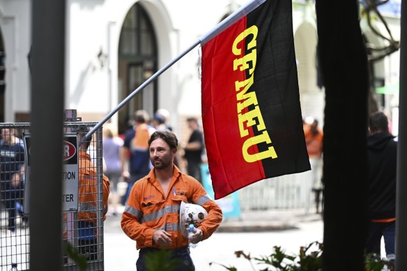 Striking CFMEU members in Brisbane in April.