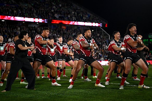 The Warriors perform the haka before last weekend’s NRL clash against Penrith.