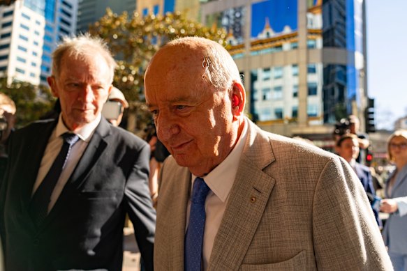Alan Jones outside the Downing Centre Local Court on Tuesday.