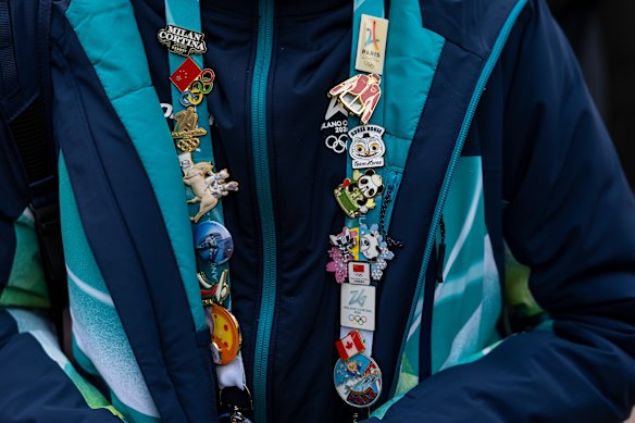 A volunteer’s pin collection in Milan.
