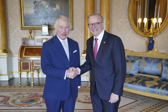 Prime Minister Anthony Albanese meets King Charles III at Buckingham Palace on Tuesday.