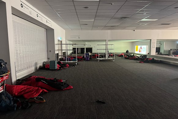 The sleeping bags provided to Virgin Australia customers at the Queenstown, New Zealand airport.