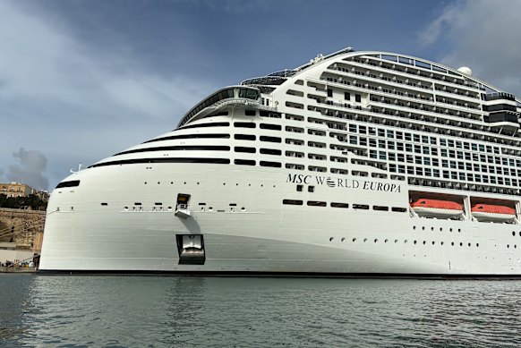 MSC World Europa in port in Valletta, Malta.