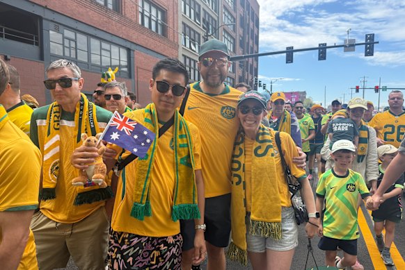Socceroos fans Ken, Peter and Leigh were upbeat before the game.
