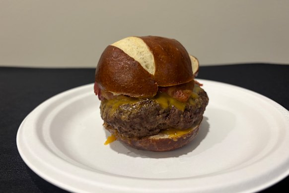 One of the onboard burgers which was part of the menu for the Rams on the way to Australia.