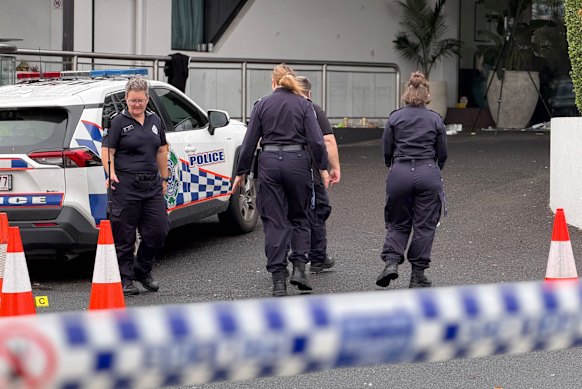 Police at the scene on Sunday.