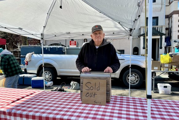 Maryland farmer Ned Dykes, 80, sells out of about 400 dozen eggs by midday at the Dupont Circle market each Sunday.