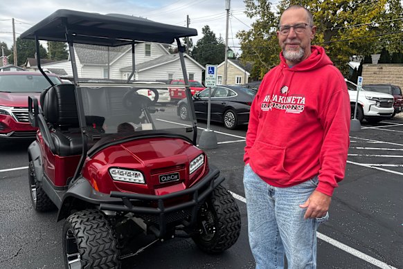 Sean Dodds, 52, on his way to cast a vote for Republicans at the midterm elections in Wapakoneta.