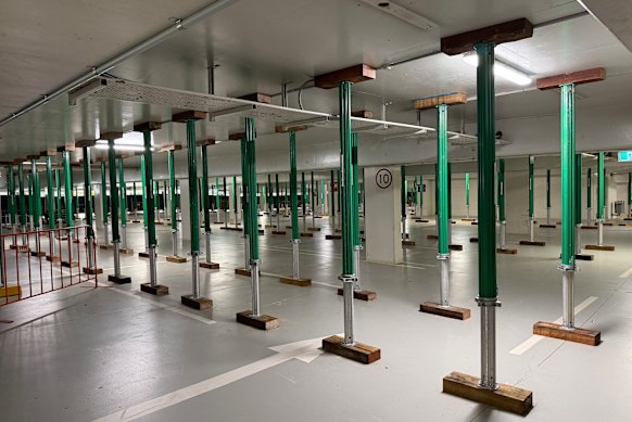 Support beams in the car park beneath the On the Banks series of concerts.