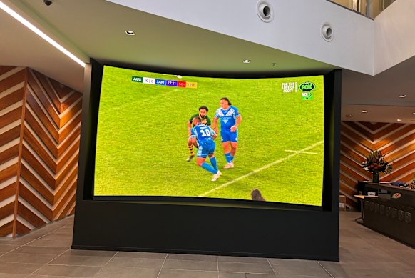 A massive TV has been installed in the foyer at rugby league HQ.