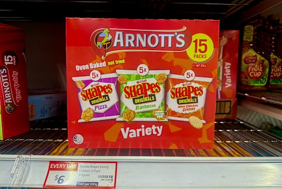 Arnott’s Shapes Variety Multipack, one of the key goods under scrutiny in the Federal court case between Coles and the Australian Competition and Consumer Commission.