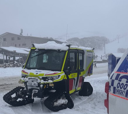 A vehicle used to rescue people at Mount Hotham on Monday.