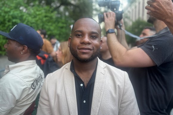 Fledgling content creator Amir Abdul-Kareem outside the courthouse for the trial of Sean “Diddy” Combs in New York.