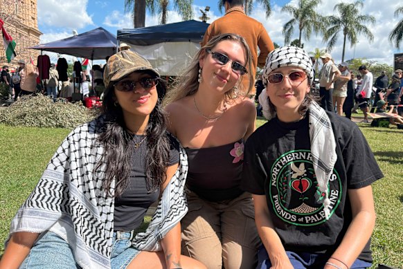 Noor Bibi, Kathleen Norton and Chels Hood Withey travelled from the Northern Rivers for the rally.