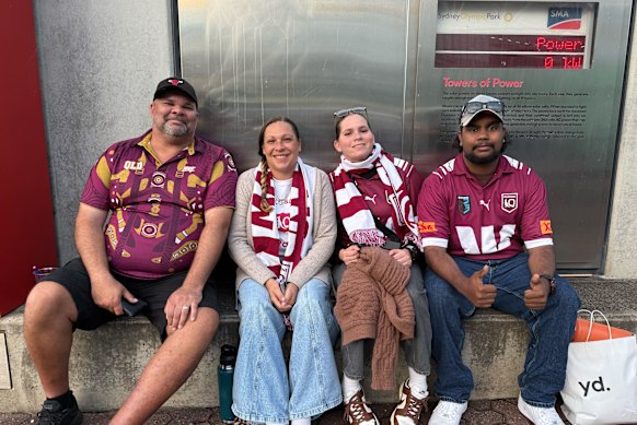 Nathaniel Patterson, Meannda Patterson, Layla Patterson and Braithan Baker at Origin III in Sydney.