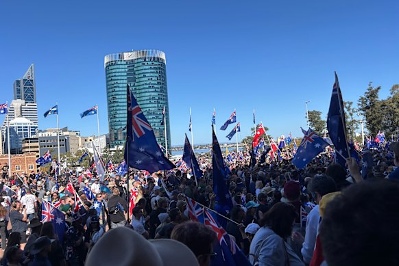 The March for Australia rally in Perth on Sunday.