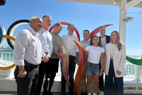 The last two pieces of the Brisbane 2032 emblem were revealed on the Gold Coast on Saturday.