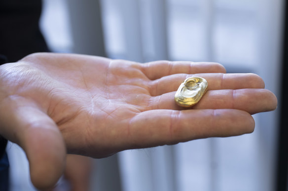 Sircel metallurgist David Bension with a gold nugget extracted from e-waste.