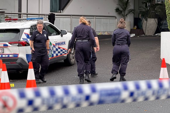 Police at the scene on Sunday.