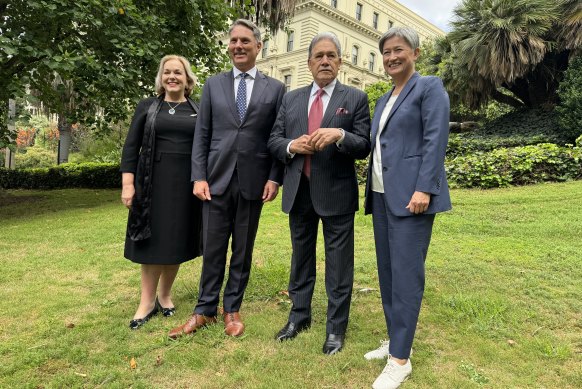 Peters (second right) with (from left) NZ Defence Minister Judith Collins, Australian Defence Minister Richard Marles and Foreign Minister Penny Wong.