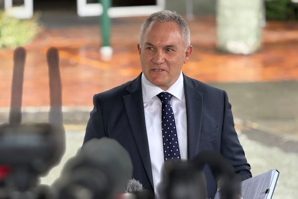 Detective Inspector Ian Galpin speaks at Logan police headquarters.