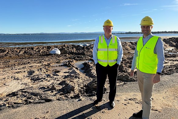 Mayor Peter Flannery and councillor Karl Winchester at the Woody Point site.