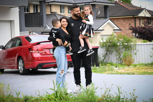 Panthers player Josh Mansour, wife Daniella and children Dre, left, and Siana. 