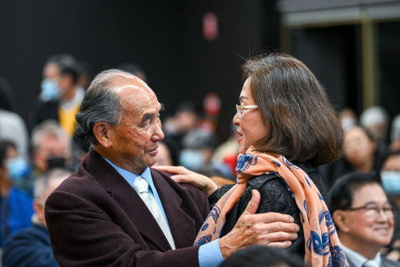 Liberal member for Chisholm, Gladys Liu, greets an audience member.