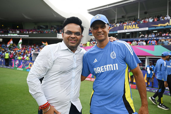 Jay Shah with the head coach of India, former champion batsman Rahul Dravid.