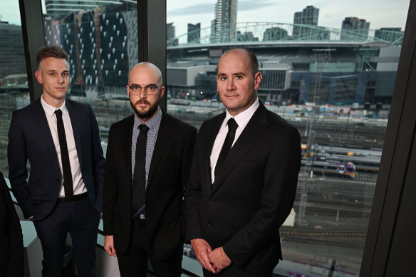 Victoria Police sports integrity unit officers (from left) James Moller (senior project officer), Detective Senior Constable Andrew Stanley and Detective Senior Sergeant Jason Poulton. 