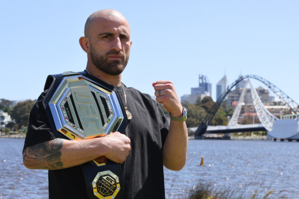 UFC featherweight champion Alex Volkanovski in Perth on Tuesday.