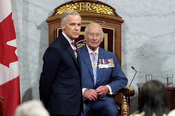 King Charles looks on after delivering the speech from the throne in the Senate in Ottawa.
