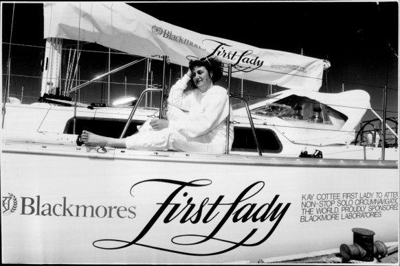 Kay Cottee aboard Blackmores First Lady
