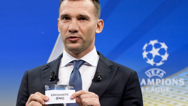 Former Ukraine and Chelsea player Andriy Shevchenko draws Liverpool out of the Champions League hat on Friday.