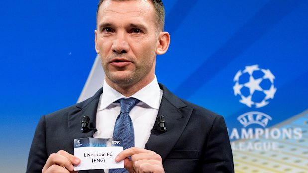 Former Ukraine and Chelsea player Andriy Shevchenko draws Liverpool out of the Champions League hat on Friday.