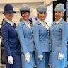 Cabin crew were clad in classic Pan Am uniform of pastel-blue jackets and hats.
