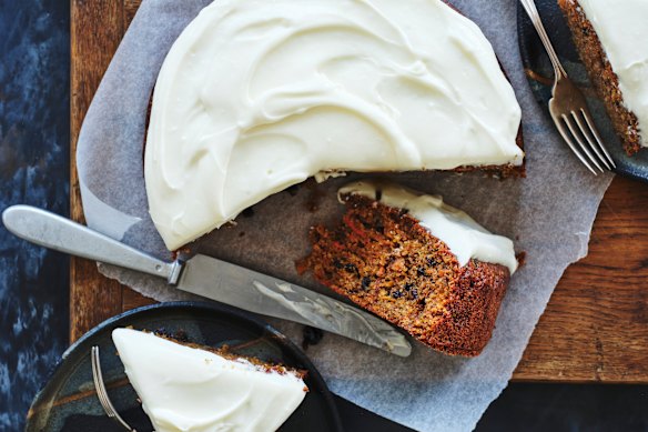 Top the carrot and ground hazelnut cake with cream cheese icing or a dusting of icing sugar.